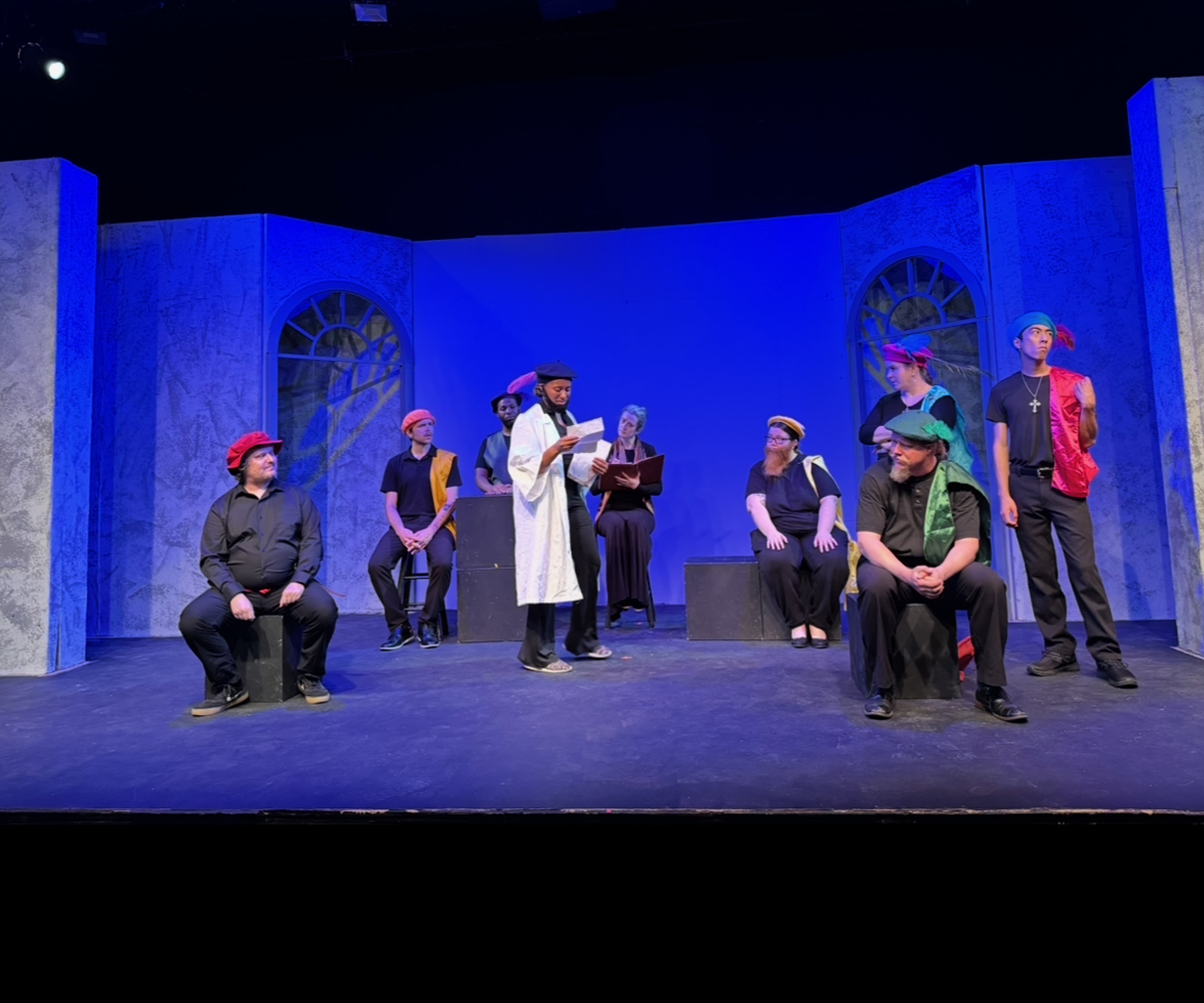 Shakespeare production cast on stage